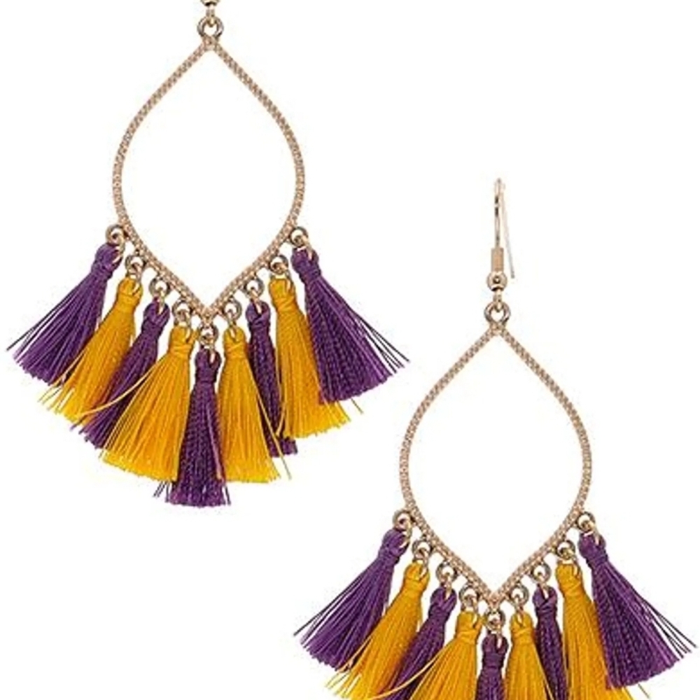 Purple and Yellow Yarn Tassel Earrings - LSU